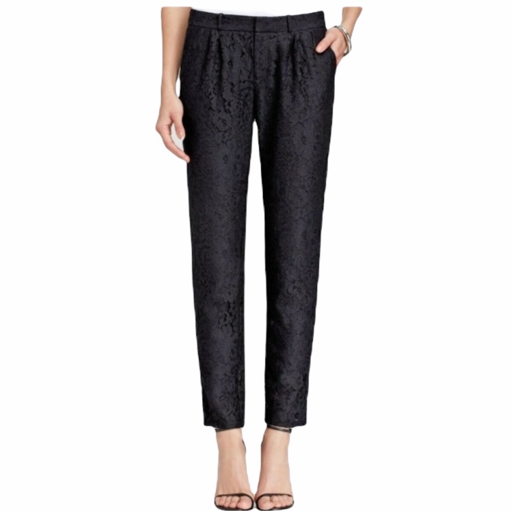 Joie Lacinda Black Lace Pleated Straight Leg Cropped Pants - XS